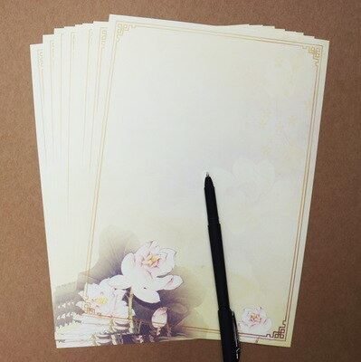 Pintura de tinta china tradicional, Bloc de letras de flor de loto blanco antiguo, papel vintage de , papel de escritura de recuerdo, 80 Uds.