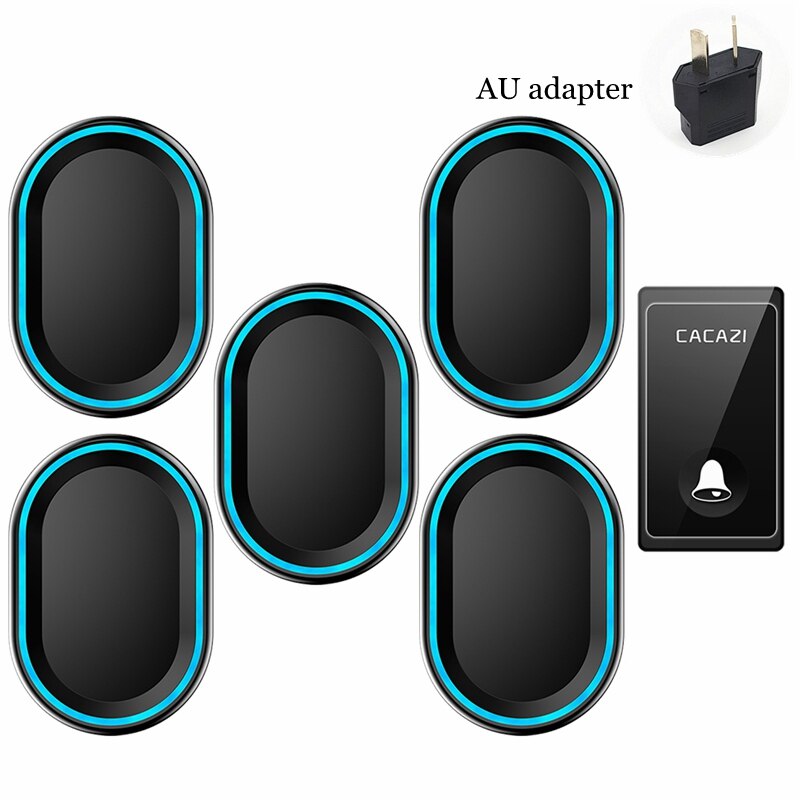CACAZI Auto-alimentado Campainha Sem Fio À Prova D&#39; Água Não É Necessário Bateria Botão 1 5 Receptores EUA UE UK Plug Início Chamada sino Sinos de 58: black 1x5 AU