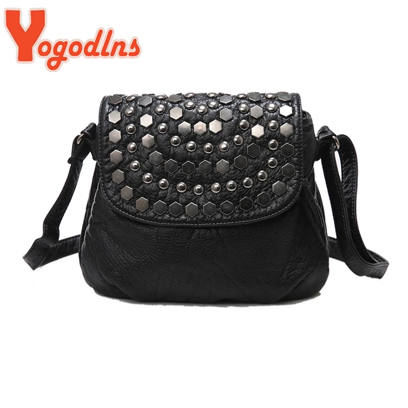 Yogodlns – sac à main en cuir noir pour femmes, pochette Rivet, petite bourse de soirée, à bandoulière, sacoches de soirée