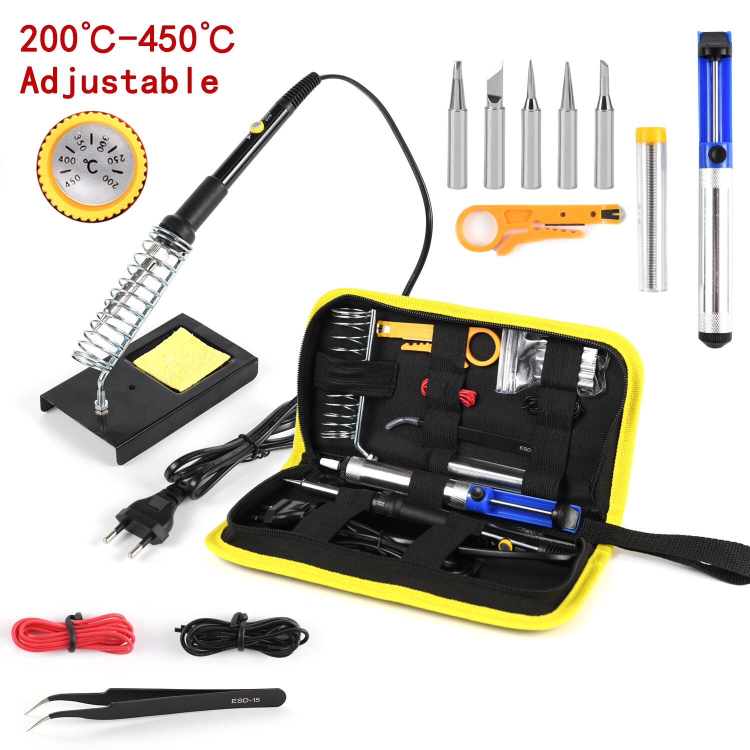 CAUTIN Soldering iron with Digital multimeter kit Adjustable Temperature Auto Ranging AC/DC tester multimetro Welding Tool Kits: 1 / EU