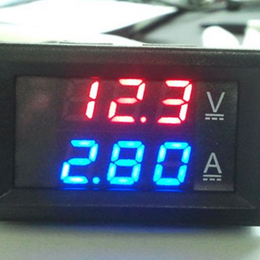 V A Dc Voltmeter Amperemeter Blauw Rood Led Dual Digitale Remeter Voltmeter Gauge