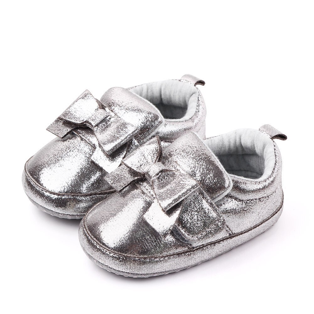 Nyfødte baby piger sko bling bling bowknot prinsesse sko forår afslappet fest småbørn pige fodtøj spædbørn pige sko  d30: Sølv / 7-12 måneder