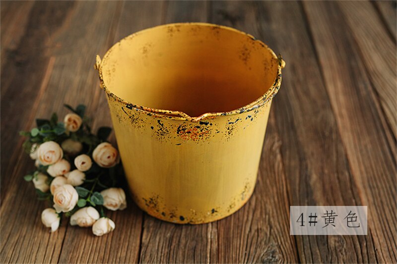 Dvotinst Newborn Baby Photography Props Vintage Iron Posing Bucket Retro Old Container Accessories Studio Shooting Photo Props: 4