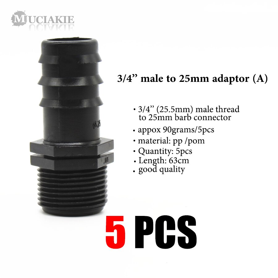 MUCIAKIE 3/4 ''1/2'' Buitendraad 25mm 20mm 16mm Koppeling Water Connector Druppelirrigatie Tape adapter voor Tuin