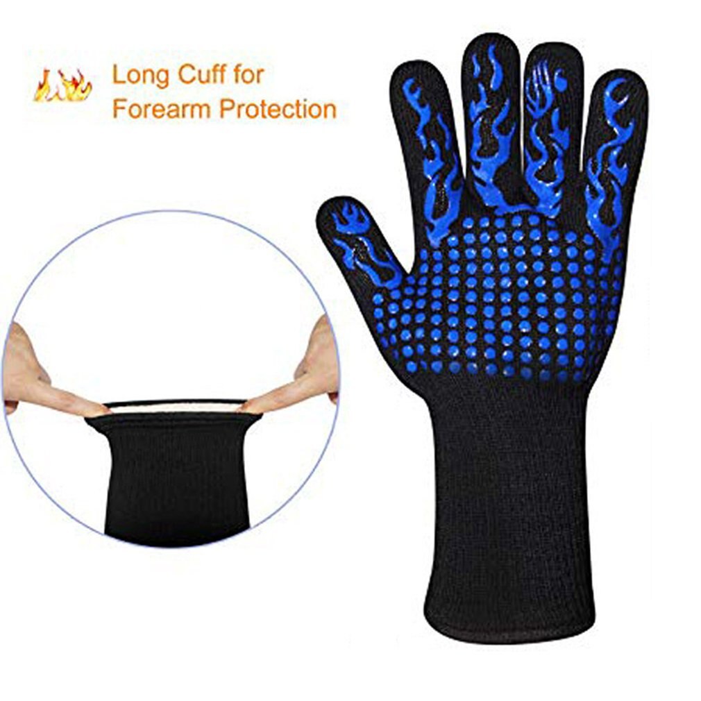 1pcs High Temperature Resistant Gloves Fire Retardant Heat Insulation Gloves Microwave Oven Blue Torch Printing Gloves