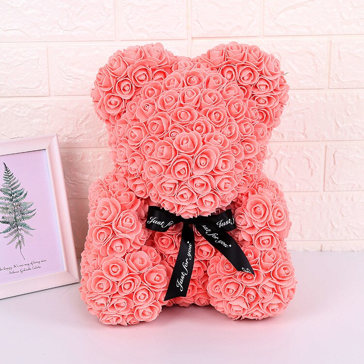 Ourson en roses artificielles, grand 40cm, ours en fleurs de polyéthylène, pour femmes, pour la saint-valentin, coffret noël mariage, décoration de maison: 11