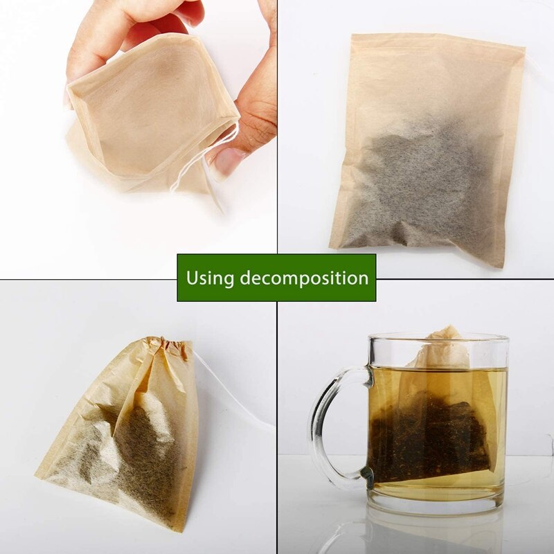 Tefilterposer, teposer til løs te 500 pakke engangs med løbebånd til kaffe, duftende te, løs te, suppepakke og