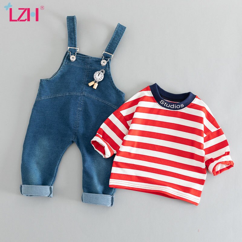 Lzh spädbarnskläder höst vinter baby pojkar kläder kostym för baby kostym randig t-shirt overall 2 st set nyfödd kläder