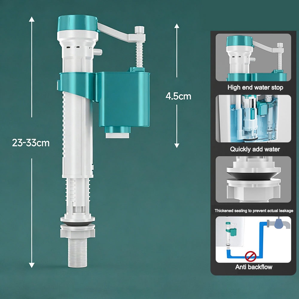 Verstelbare vulklep voor toiletreservoir stille dubbele spoeling toilet vlotterklep vervanging bodemsifon waterreservoir inlaatklep: Chroom