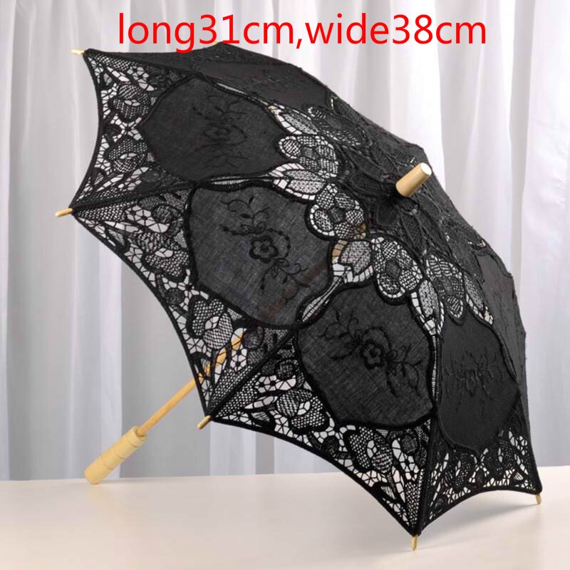 Womens Wedding Bridal Parasol Paraplu Hollow Out Borduren Kant Effen Wit Kleur Romantische Foto Props Met Houten Handvat 8 Ribben