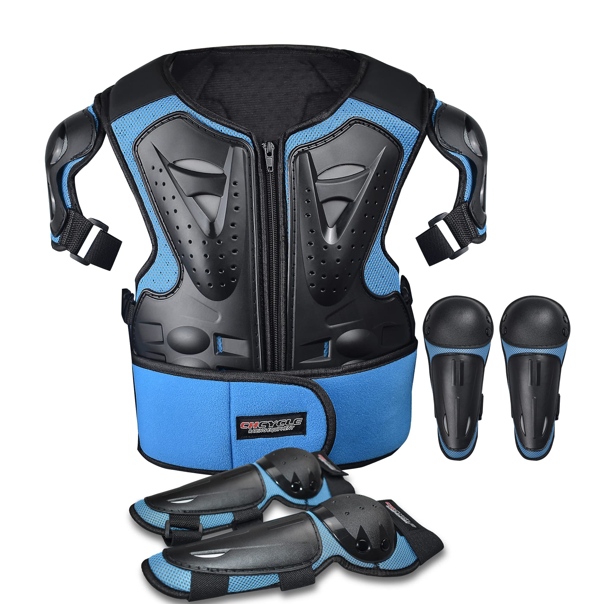 Kids Motorcycle Armor Suit Dirt Bike Gear Chest Protector Motocross for Kids Chest Protective Gear with Elbow Knee Pads Guards: Blue