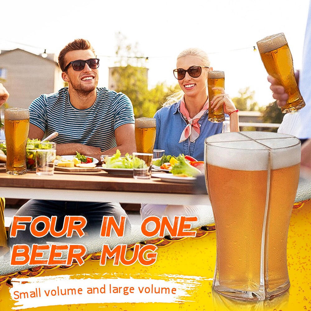 Super Schooner Beer Glasses Mug Cup Separable 4 Part Large Capacity Thick Beer Mug Glass Transparent for Club Bar Party