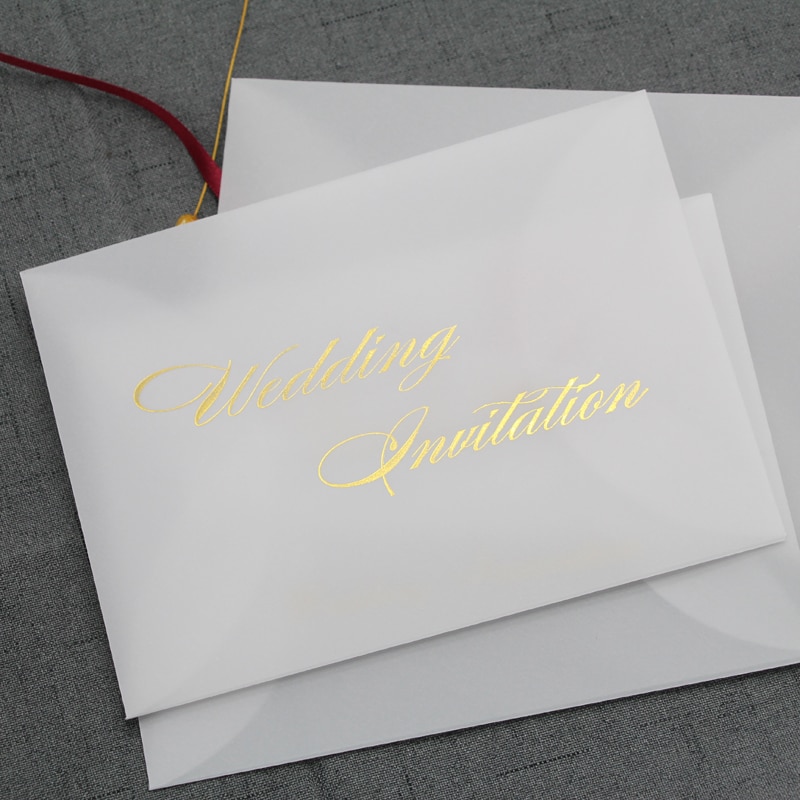 Conjunto de 20 unidades de sobres translúcidos, gracias con dibujo de bronce, deseos para Navidad, boda, invitación, álbum de recortes, sobre para