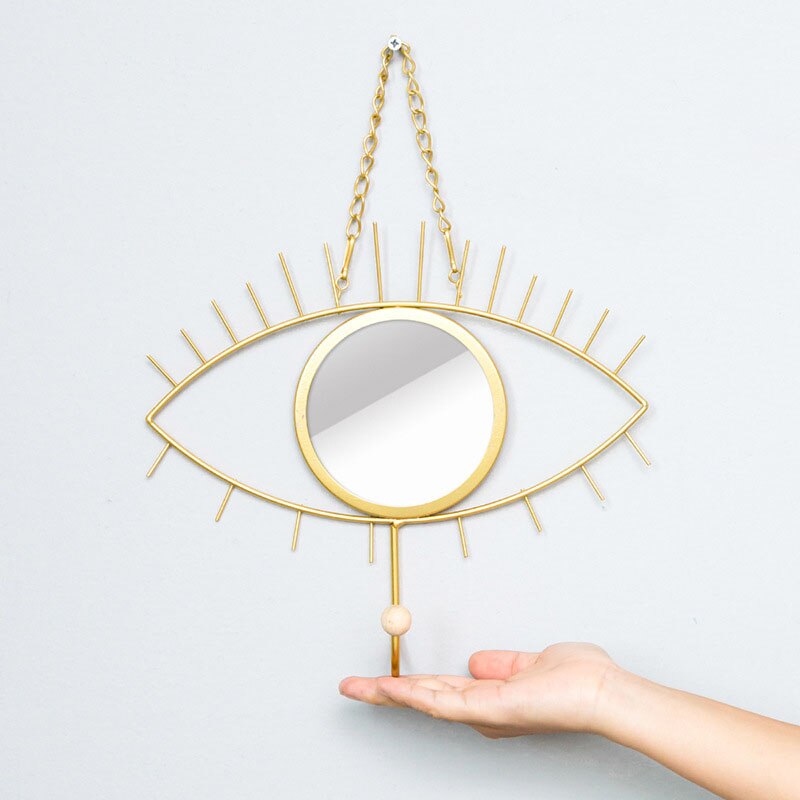 Creatieve Oog Vorm Make-Up Spiegel Goud Trim Decoratieve Spiegel Met Sieraden Haak Muur Opknoping Ornamenten