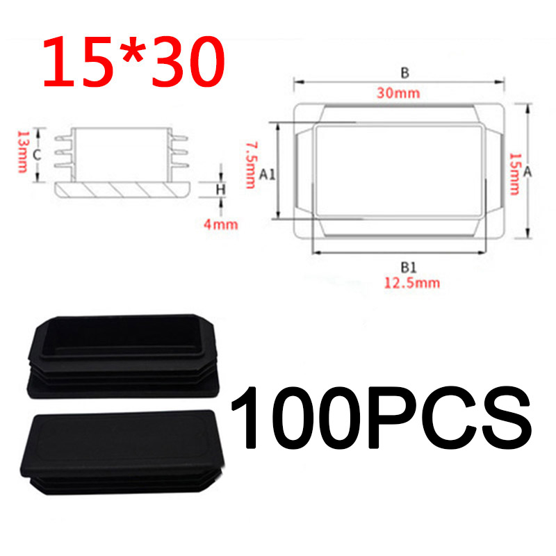 Plastic Steel Rectangular pipe plug Black Furniture Leg plug Anti Slip Feet Protector Pad Plastic square tube cap plug: 15x30mm