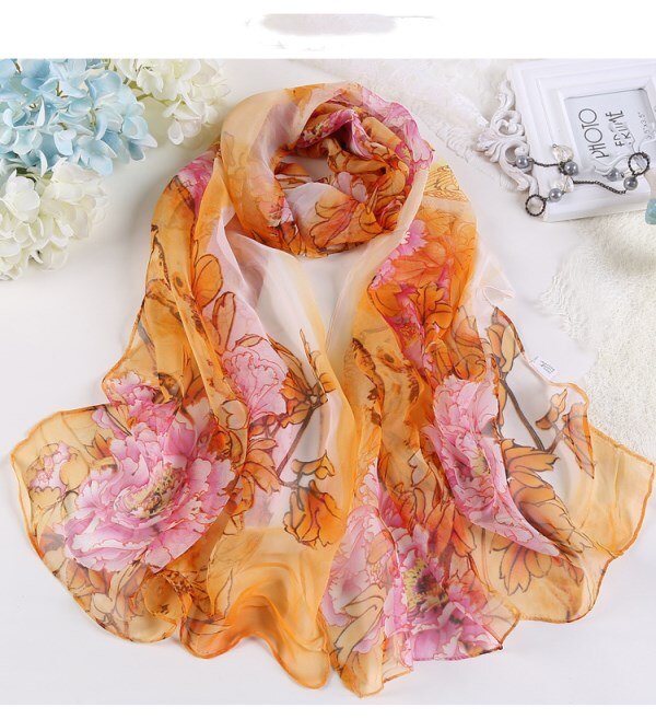sourcing map Lange chiffon sjaal met kleurverloop voor dames