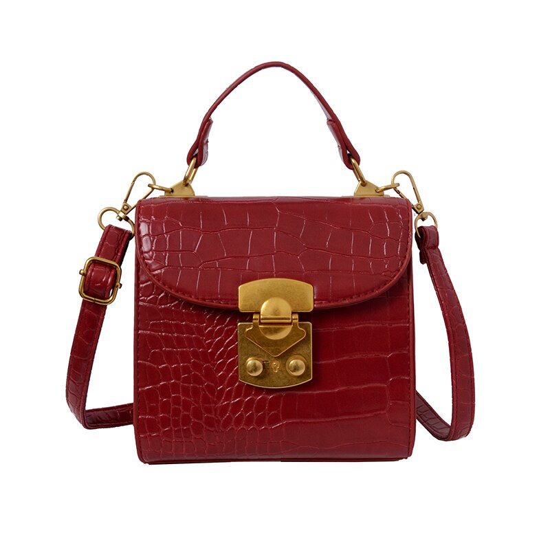 Olsitti Mini Steen Patroon Pu Lederen Schouder Crossbody Tassen Voor Vrouwen Lock Vrouwelijke Reizen Handtassen Eenvoudige Tas: Red