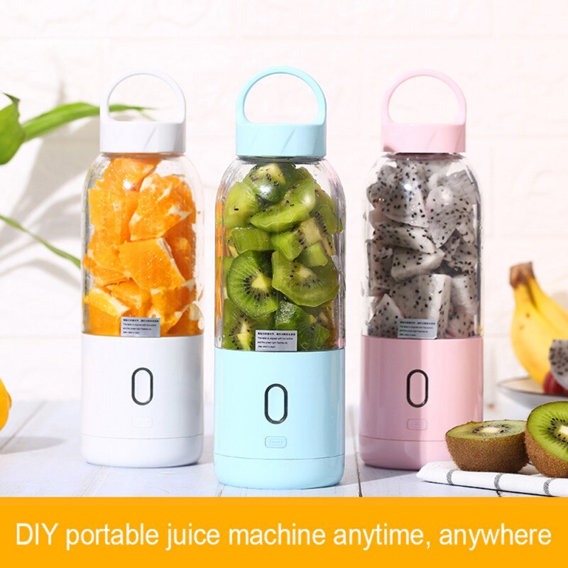 Licuadora Personal, licuadora Mini licuadora con USB recargable y batidora, 500ml, zumo de fruta, Mezcladora-con seis cuchillas
