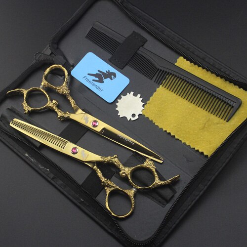 6 "Master Series Gouden Kleur Haar Schaar Set Haar Knippen Schaar En Dunner Schaar Draak Handvat Decoratie Kapper Scharen: set add bag