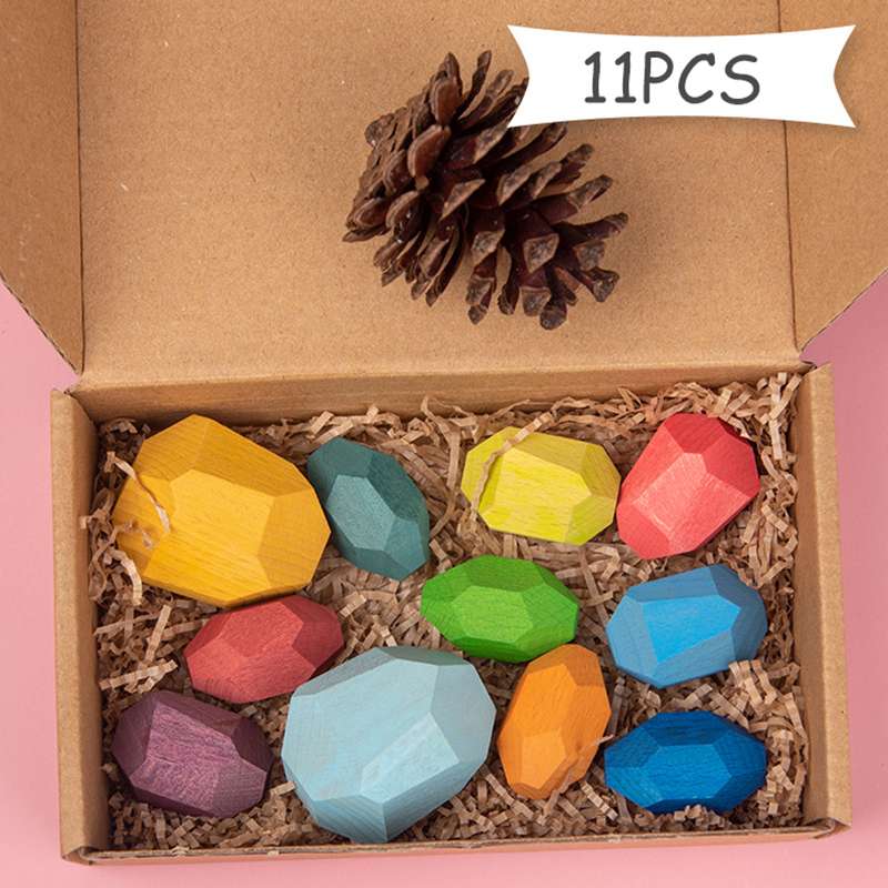 Kinderen Houten Gekleurde Steen Jenga Bouwsteen Educatief Speelgoed Creatieve Nordic Stijl Stapelen Spel Regenboog Speelgoed: 11pcs