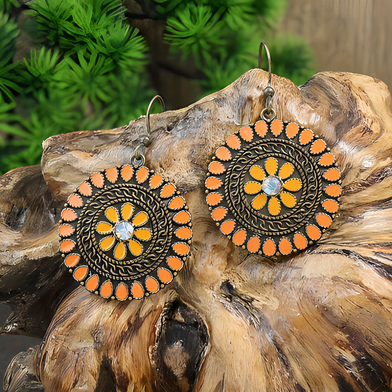 Pendientes de gota de agua de aleación étnica bohemia para mujer, pendientes colgantes de aceite de gota Multicolor Retro, joyería para diaria y vacaciones: Marrón
