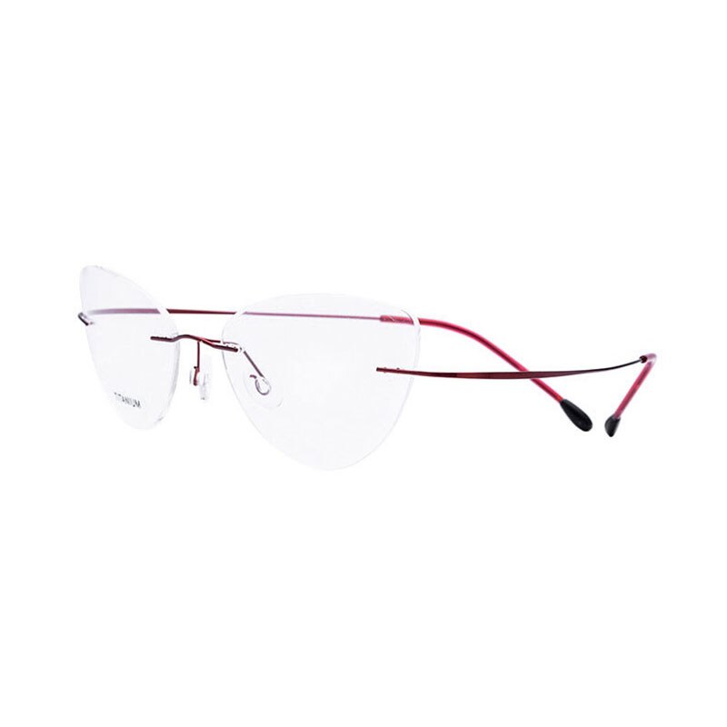 Kvinder cat eye rimless titanium briller optisk ramme briller briller til kvinde briller: Rød