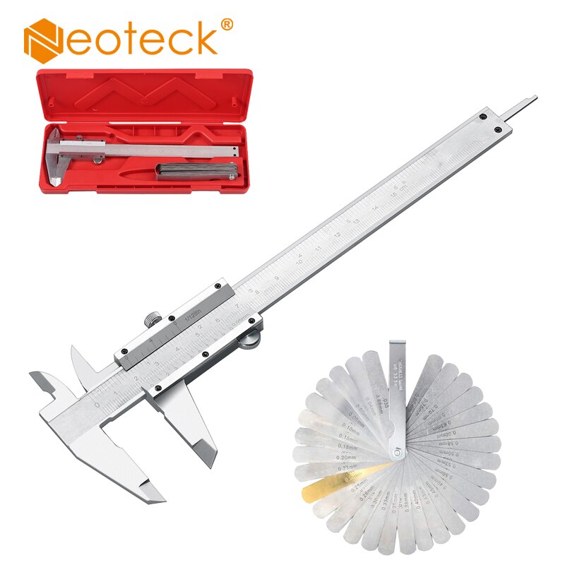 Neoteck Stainless Steel Feeler gauge Vernier Caliper 0-6" Micrometer Measuring Tool 32 Blade Steel Feeler Gauge Measuring Tools