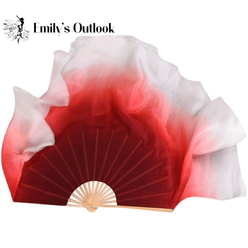 Burgundy White Silk Veil One Pair Women Large Colorful Flowy Silk Dance Flutter Fan Veil Hand Painted Flag Streamer Belly Dance