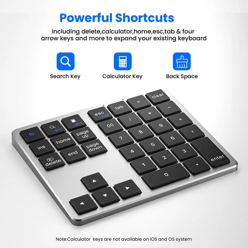 2.4G Wireless Bluetooth Digital Keyboard Wireless Numeric Keypad Rechargeable 35 Keys Numpad Keyboard for IOS Android Window PC