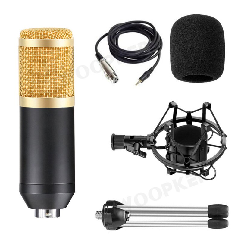 Condenser BM-800 Microphone Kit for Computer with Shock Mount and Foam Cap BM 800 Mic BM800: Gold set with stand