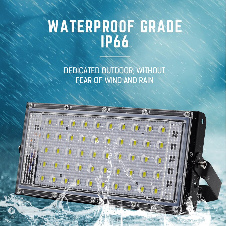 Led oversvømmelse lys 50w udendørs væg reflektor lampe gade haven projektør vandtæt  ip65 spotlight belysning  ac220v rgb floodligt