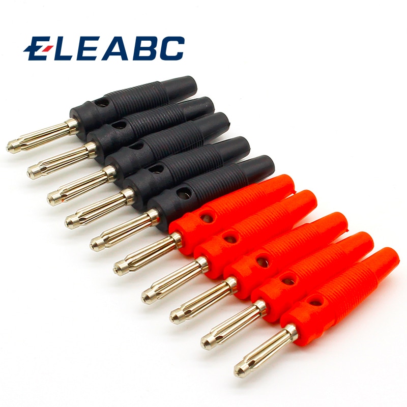 Conector de enchufe Banana apilable lateral sin soldadura, cobre, rojo y negro, 4mm, 5 pares/10 Uds.