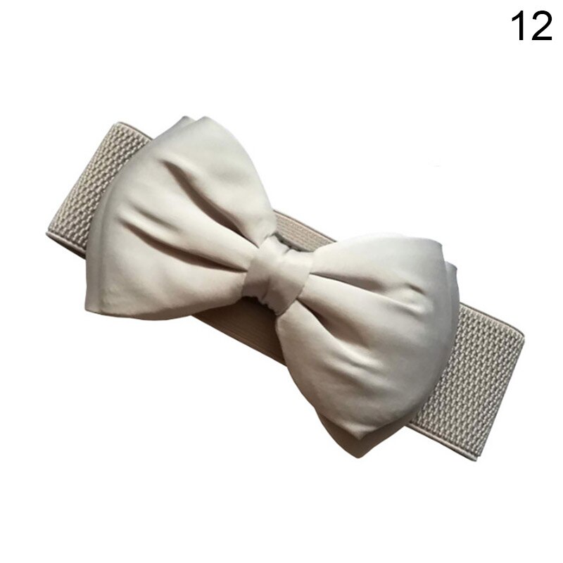 Women Bowknot Cummerbunds Elastic Bow Wide Stretch Bukle Waistband Belt 12 Colors Girl Dress Accessories Waist Belts: Gray