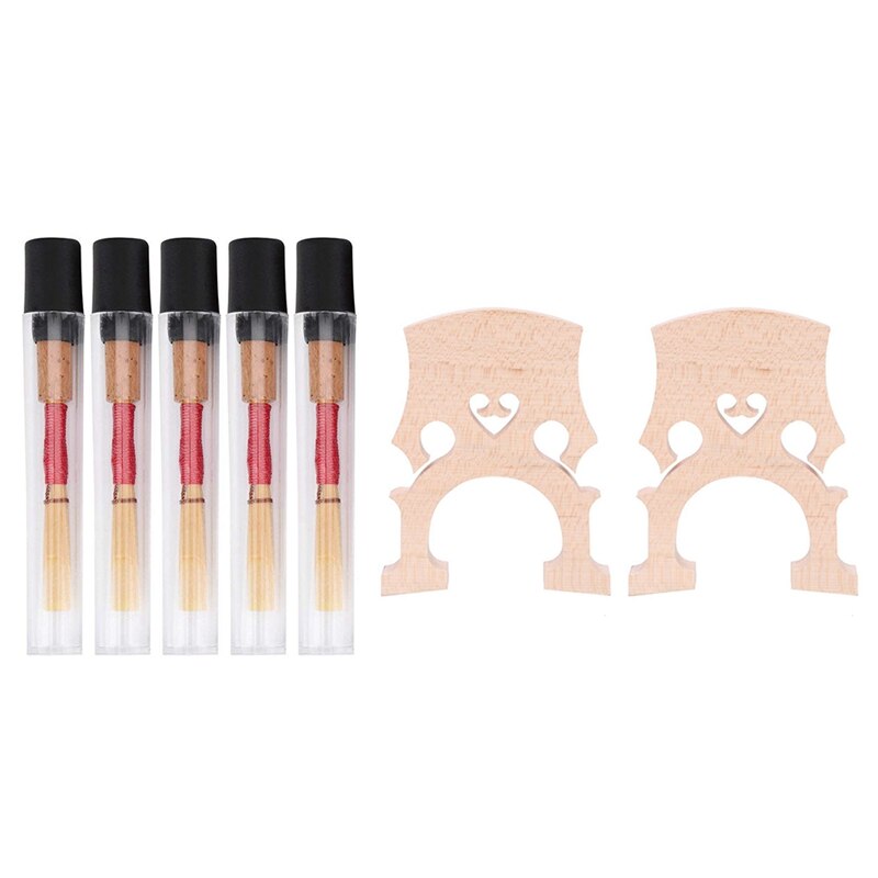 5Pcs Oboe Reeds, Strength Medium Soft Handmade Oboe Reeds & 2x 3/4 4/4 Regulated Double Bass Contrabass Bridge Maple