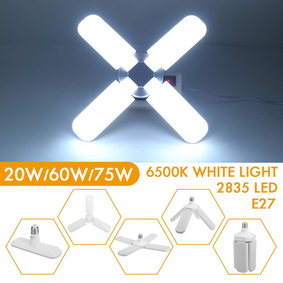 6500K LED Garage Light E27 Light Deformation Adjustable Angle High Bay Light Industrial LED Garage Light For Garage Workshop