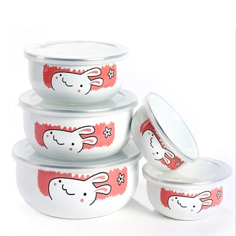 5 Pcs Emaille Ijs Kom Mixing Bowls Met Afdichting Deksel Emaille Kommen Pak Set Behoud Set Ice Box Mini Rijst kom 10-18 Cm Emaye