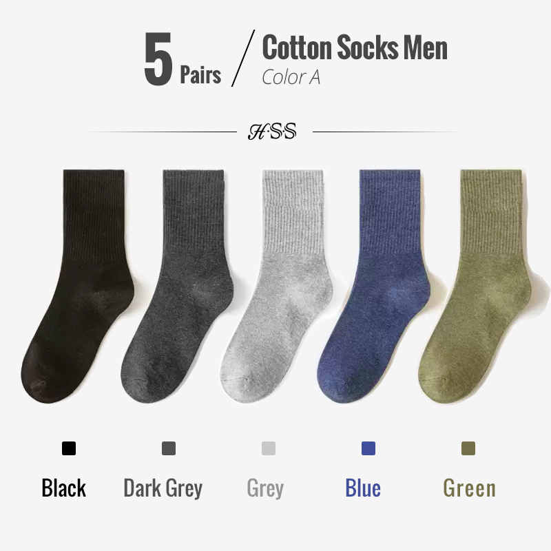 5/10 paires 95% coton peigné chaussettes hommes robe d'affaires chaussettes longues doux respirant printemps été chaussette colorée pour homme 5 paires/lot: Rouge bleu