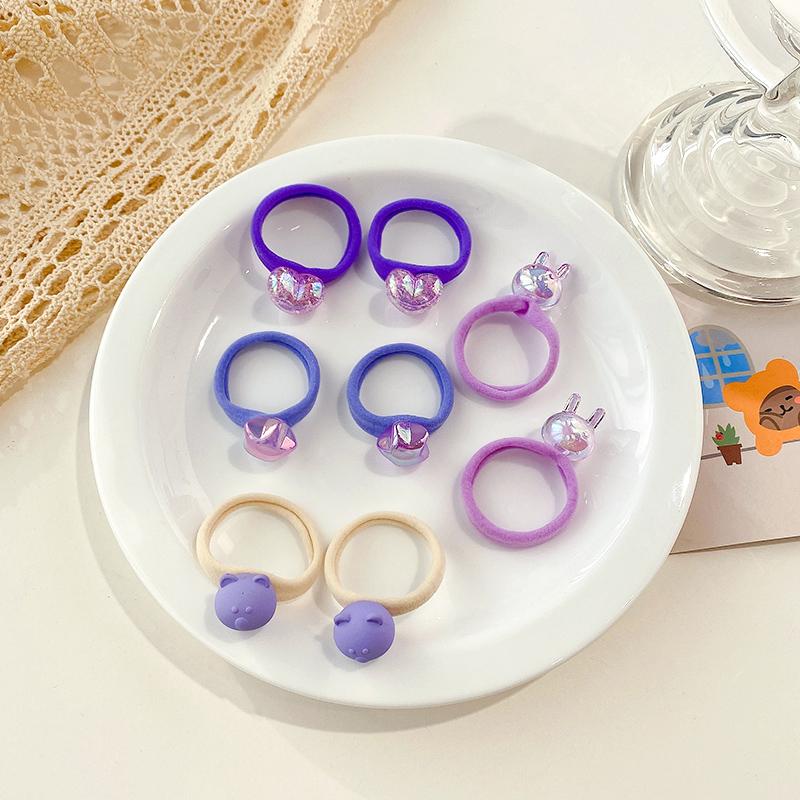 Boîte de chouchous en caoutchouc pour enfants, 5/8 pièces/boîte, bande de cheveux en forme de cœur, fleur, dessin animé, doux et brillant, accessoires pour cheveux: Purple-8 Pcs