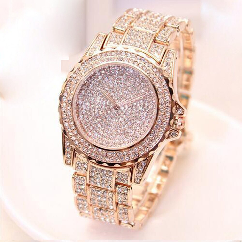 Femmes diamant montre luxe diamants montre-Bracelet dames analogique Quartz Vogue montres étanche Bracelet montres # Y: Rose Gold