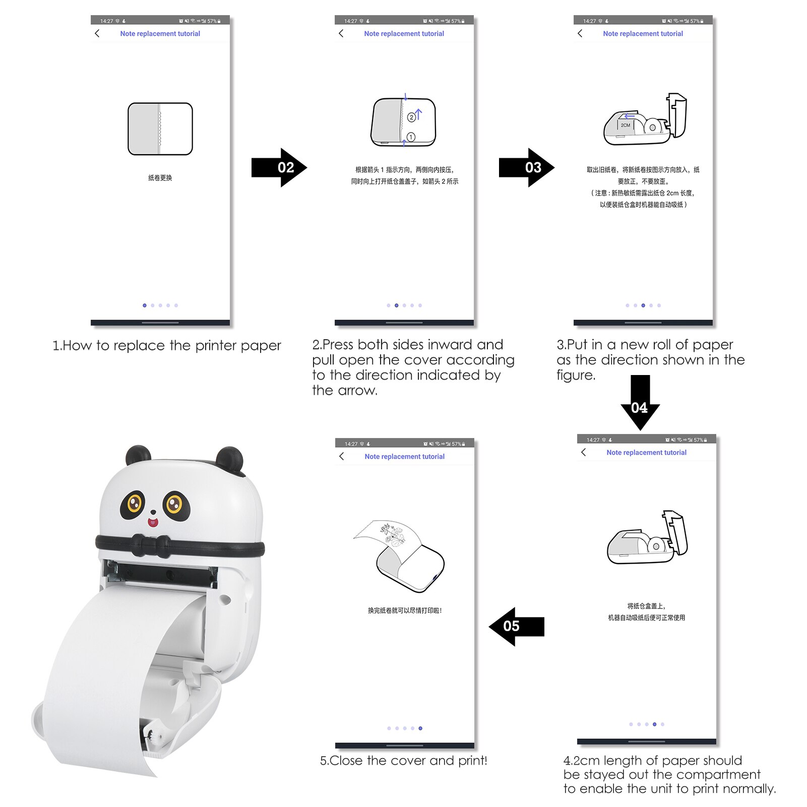 Mini Portable Wireless Thermal Printer 57mm Direct Thermal Printer 200 dpi Photo Note Label Printer Compatible with Android iOS