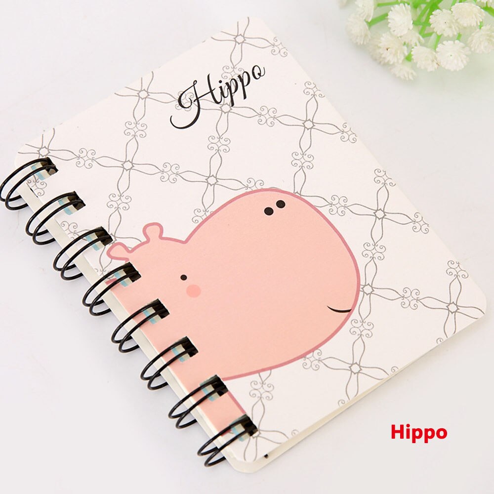 1 Pcs Notebook Creatieve Schattige Dieren Cartoon Rollover Spoel Notebook Flanner Tijdschrift Agenda Dagboek Schetsboek: hippo