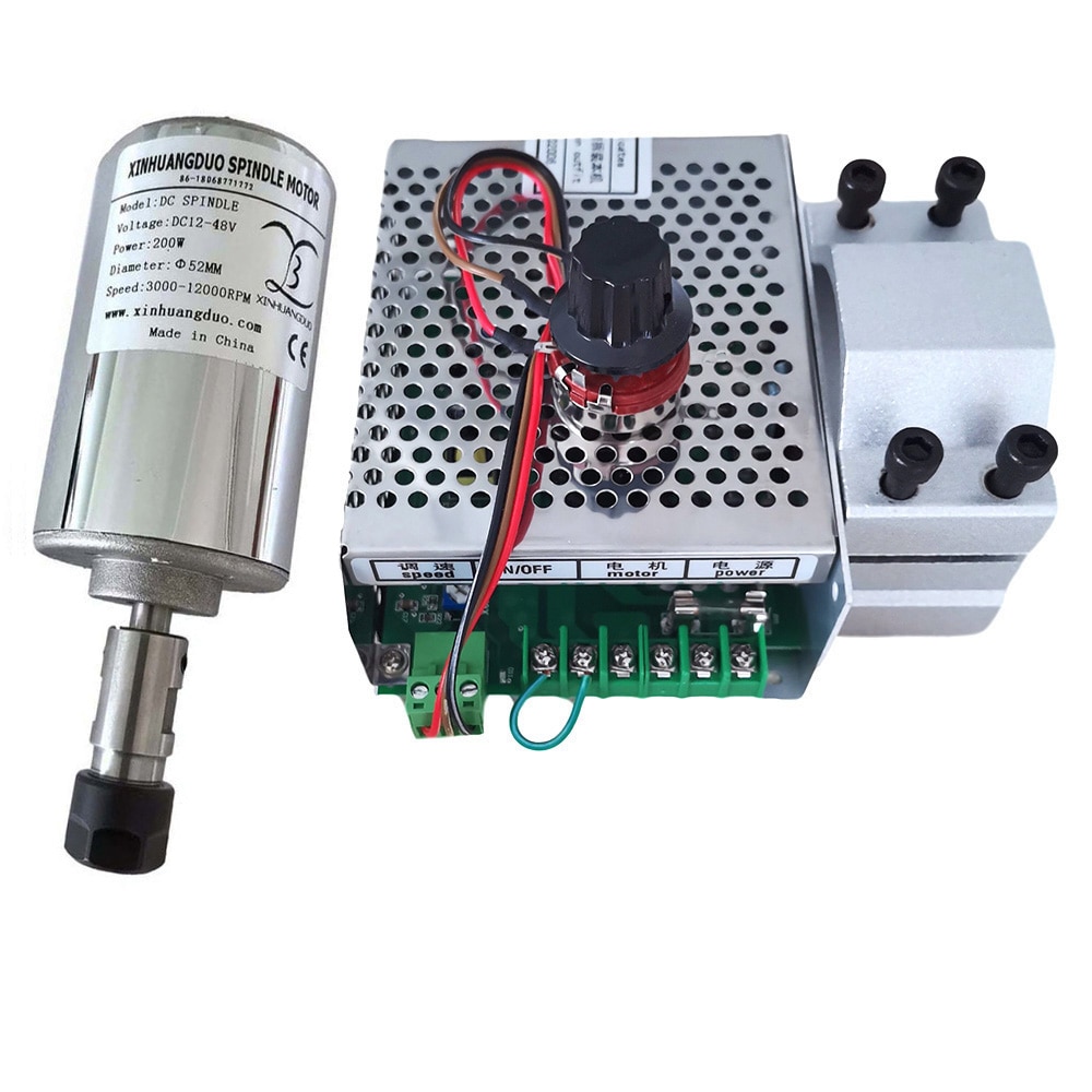 0.2kw 48VAir cooled spindle ER11/16 chuck CNC 200W Spindle Motor + 52mm clamps + Power Supply speed governor For DIY CNC Carving