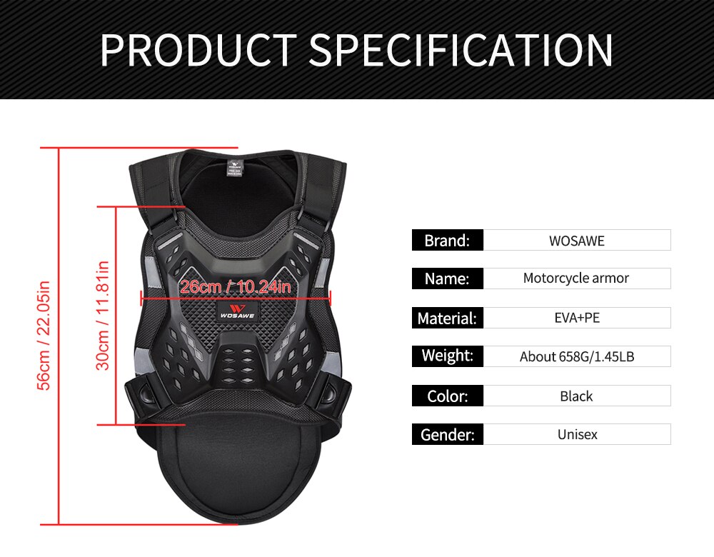 WOSAWE Motocross Back Protector Cycling Skateboard Snowboard Ski Racing Body Spine Chest Protection MTB Motorcycle Armor Jacket
