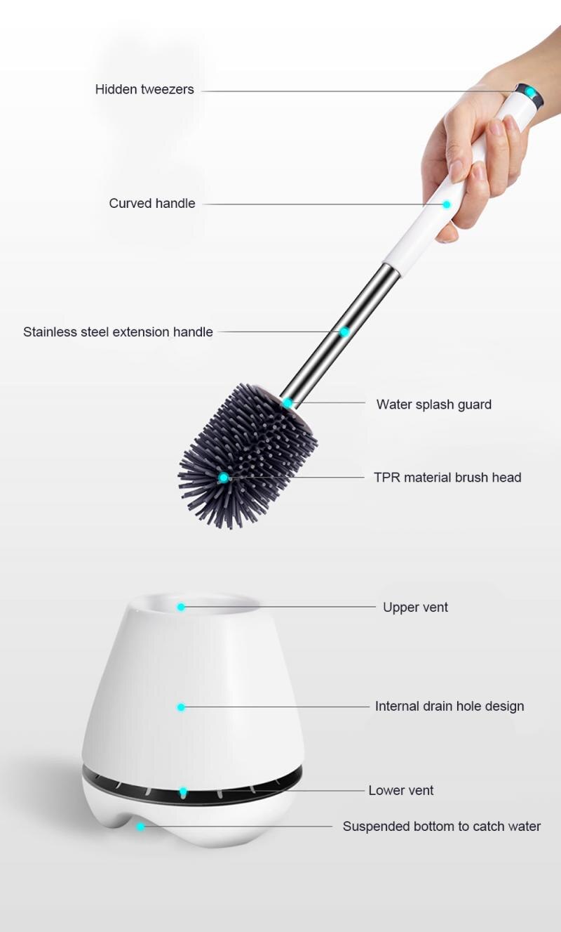 Siliconen Wc Borstel Met Zachte Haren, Badkamer Toiletpot Borstel En Houder Set, Gemaakt Van Duurzaam Thermoplastisch Rubber