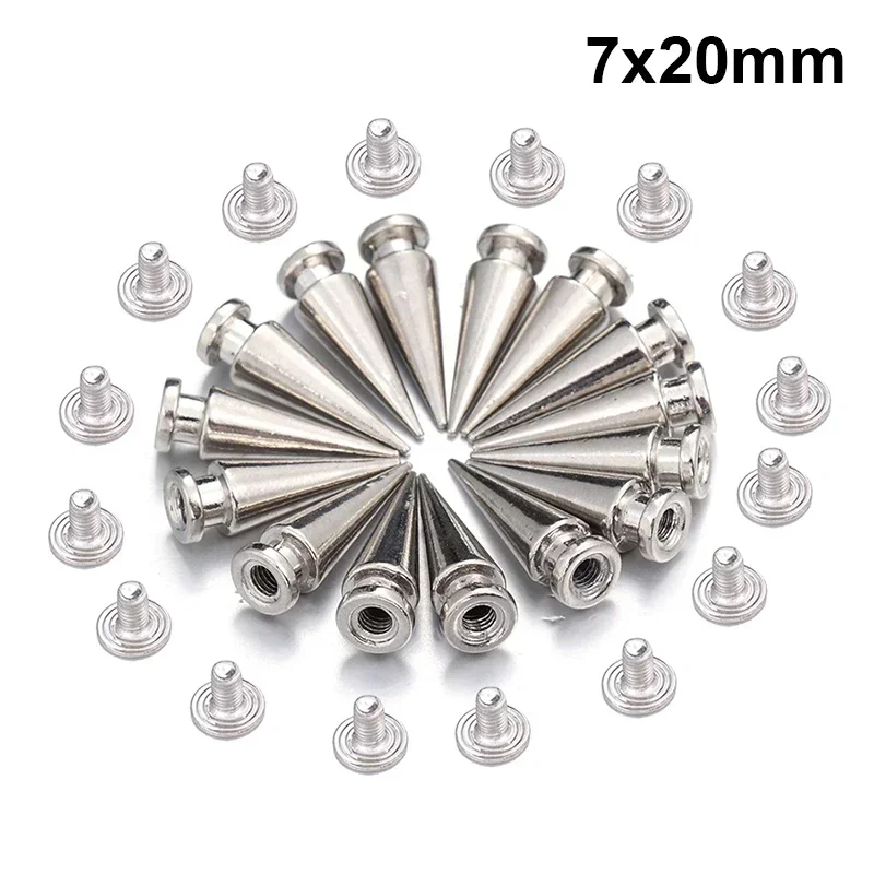 10/200 Uds. Remaches plateados, tachuelas cónicas, punta de Metal atornillada, bricolaje, ropa Punk fresca, remache redondo para uñas, decoración para ropa, zapatos, bolsa: L / Plata antigua