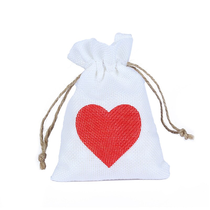 1 PC 10x14CM Hochzeit Taschen Schmuck Tasche modisch Weiß Natürliche Leinen Kordelzug Hochzeit Favor Taschen Beutel herz bilden: Stil I