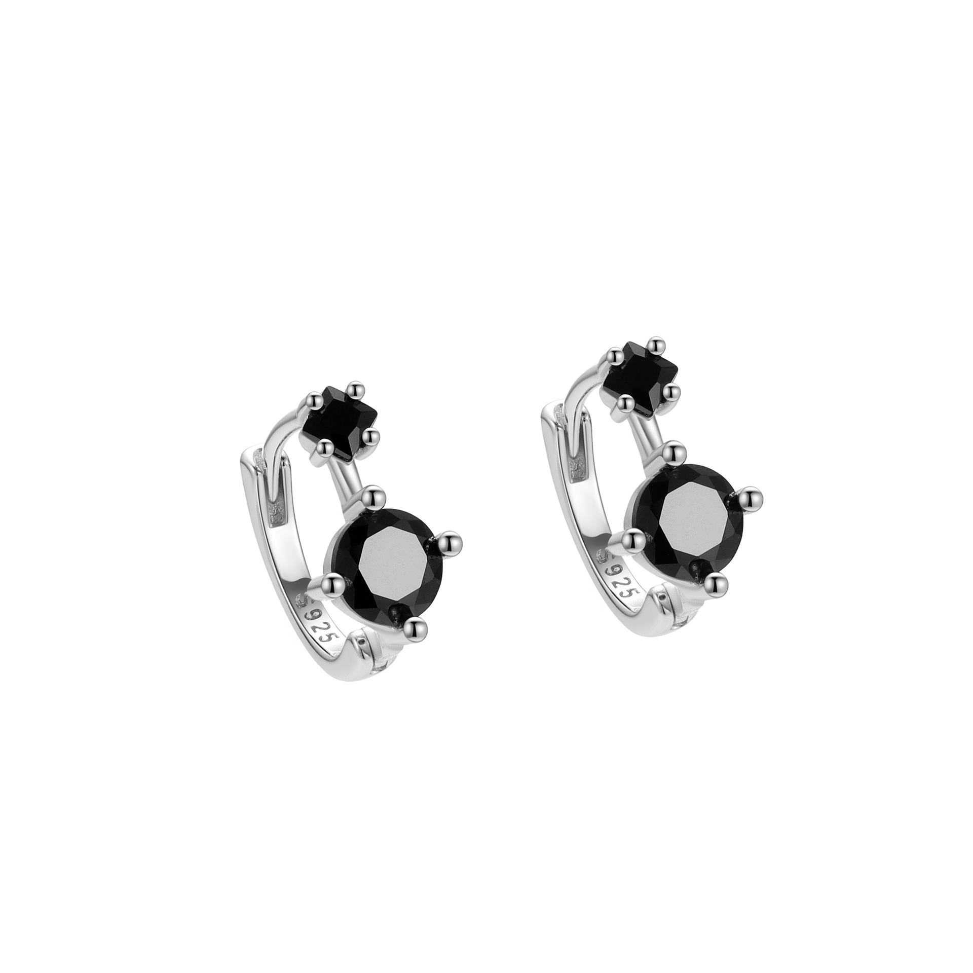 Pendientes de aro minimalistas Vintage para mujer, pequeños Huggies, piedra de circonia negra, pendiente pequeño de estilo Simple para mujer, joyería para Piercing,: Bañado en rodio de imitación