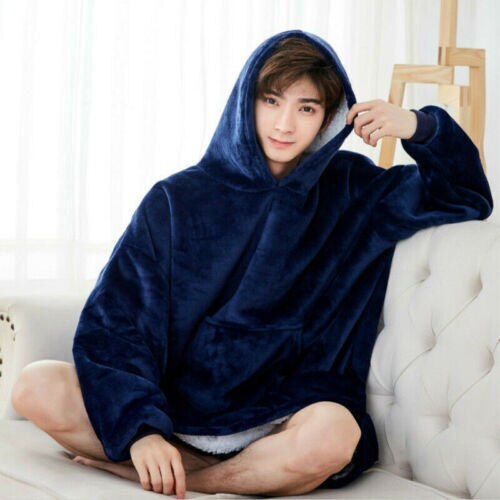 Oversize Hoody Sweatshirt Sofa Deken Voor Vrouwen Hoodie Sweatshirt Sherpa Jassen Comfy Trui Kerst Sudadera Mujer: Blue