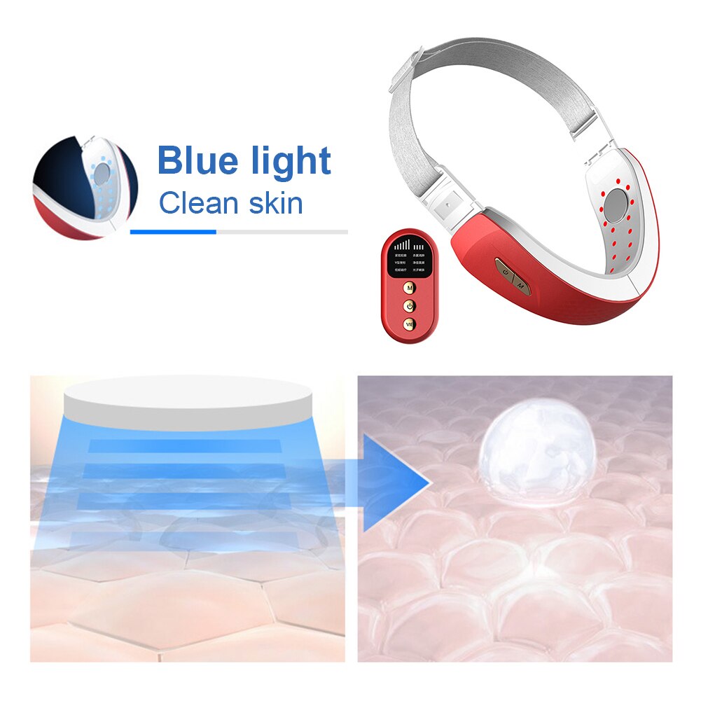 Gezicht V-Line Up Lift Riem Machine Rood Blauw Led Photon Therapie Afslanken Trillingen Massager Verminder Dubbele Kin Gezicht lifting Tool