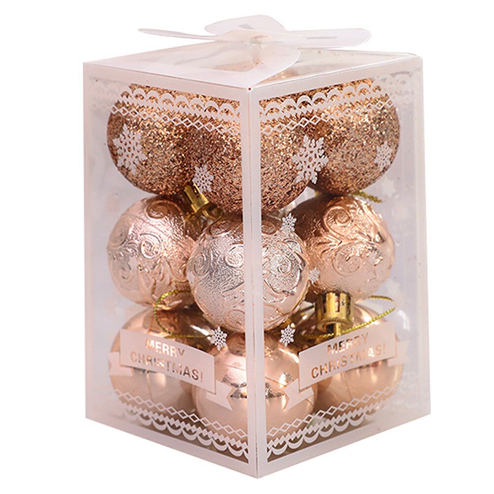 12 stk juledekorativ boldfestival letvægts hængende bolde splintret xmas træ vedhæng bolde ornamenter: Champagneguld